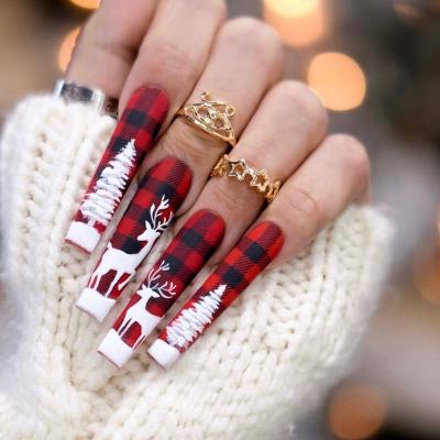 China Easy Apply Hot Sale Christmas Design XXL Full Cover Ballerina Fake Nails Extension Long Press On Nails For Nail Decoration for sale