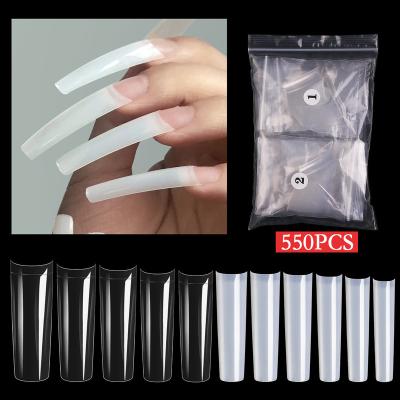 China 550 Pcs Stylus French Perfect Shape Long Transparent Flexible Full Cover Natural Strong Clear Acrylic No C Curve Nail Tips for sale