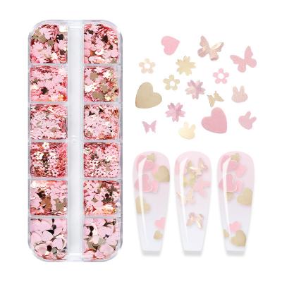 China Hot Sale Pink Butterfly 3D Heart Nail Holographic Art Decoration Glitters Sequins For Nail Mixed Design Material Eco-friendly Color for sale