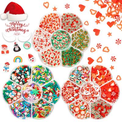 China Festival Holiday Finger Decoration Ready To Ship Flower Box Mixed Clay Christmas Kawaii Santa Clause Snowflakes Nail Charms Stickers for sale