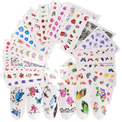 China Apply Ready To Ship Different Design 50pcs /Set Flower Butterfly Lace Water Transfer Nail Art Stickers And Decals for sale