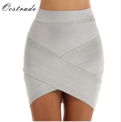 China 2018 Summer High Quality Anti-static Mini High Waist Gray Bandaged Skirt Bandaged Skirt for sale