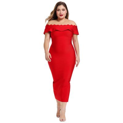 China New Arrival Anti-Static Red Off The Back Bandaged Shoulder Duct Arm Cover Plus Size Dress Women for sale