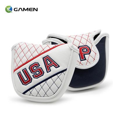 China GAMEN USA Durable Protective Animal Colorful White Embroidery Embossing Logo Custom Small Leather Mallet Putter Headcover for sale