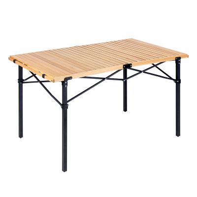 China AMOYCN Outdoor Solid Wood Picnic Leisure Folding Driving Tour Beech Aluminum Alloy Single Pole Portable Barbecue Wood Portable Camping Table for sale