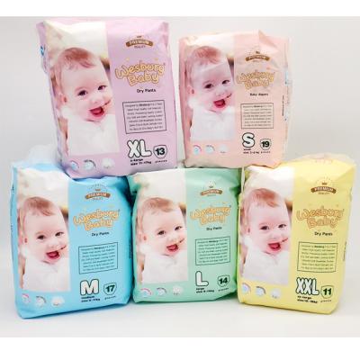 China New small baby Q type package Nice quality pants printed dry diapers brand baby diaper wholesale from Wesburgbaby shopify supplier for sale