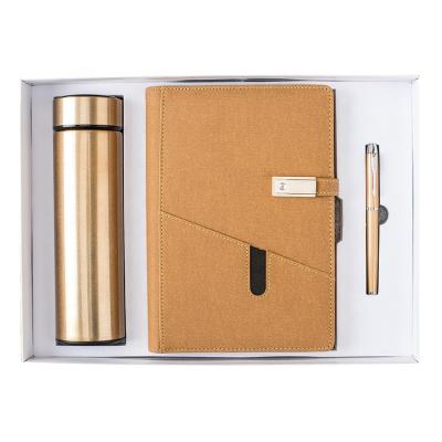 China Business Gift Logo Vegan Leather Journal Notebook and Pen Gift Set Custom Luxury +Usb+Thermos Hardcover Newcomers 2022 for sale