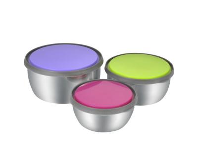 China Camping Freshness Storage Round Lunch Box Stainless Steel Food Container 3 Pieces With PP Plastic Lid for sale