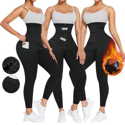 China HEXIN 2021 Fat Burning Sweated Neoprene Women Corset Fitness Waist Trainer Leggings Breathable Wear Long Pants And Yoga Underpants for sale