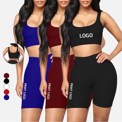 China 2021 HEXIN Breathable Private Label Round Neck Sports Bra and High Waist Shorts 2 Piece Yoga Fitness Shorts Set Women's Activewear for sale