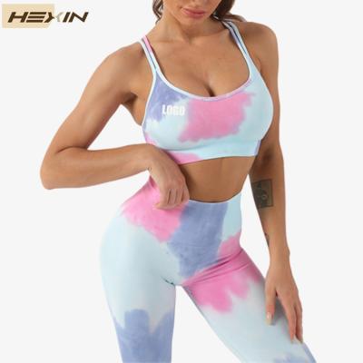 China New HEXIN Breathable Summer Design Tie Dye Printed Yoga Pants Set Sportswear Women Workout Sets for sale