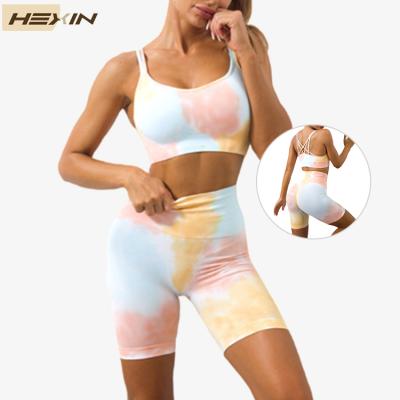 China HEXIN Breathable Tie Custom Dye Printed Gym Fitness Sets High Quality Yoga Sets Women's Active Wear for sale