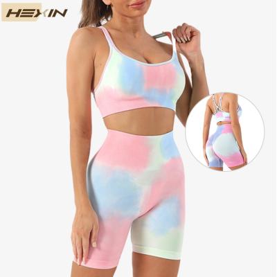 China HEXIN New Design Breathable Spaghetti Strap Active Wear Women Strap Dye Yoga Set Gym Fitness Sets for sale