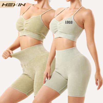 China HEXIN Customs Services Breathable Waist 2 Piece High Workout Set Seamless Women Yoga Set Gym Activewear for sale