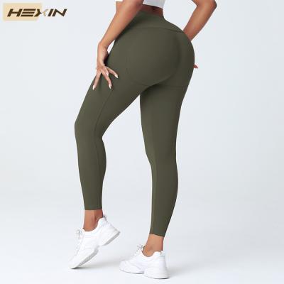 China HEXIN Logo Plain High Waist Women Breathable Sports Gaiters Workout Legging Yoga Pants Custom Made for sale