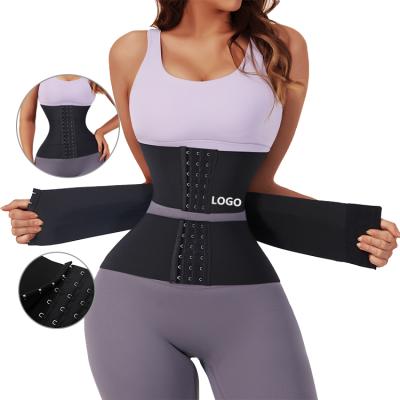 China HEXIN Logo Compression 3 Hooks Waist Trainer Corset Waist Trainer Breathable Custom Brand Trimmer Double Waist Trainer Shaper for sale