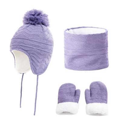 China Picture Winter Hats Scarf And Gloves Sets For Baby Toddler Kids Warm Baby Boy Knit Earflap Beanie Fleece Cap for sale