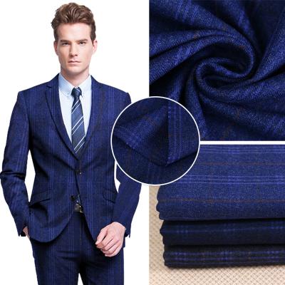 China Factory Stock Autumn And Winter Men's Plaid Blend Twill Fabric 64%Polyester 33%Viscose 3%Spandex Twill Stretch Suit Fabric for sale