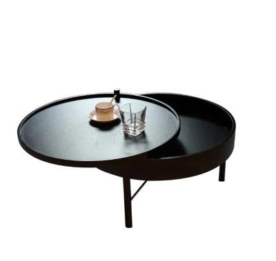 China Attractive Modern Log Rotating Tray Coffee Table With Storage Minimalist Coffee Table for sale