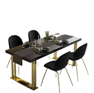 China Luxury Black Rectangle Wooden Dining Table (The Other) Adjustable In Gold Legs Modern Dining Table for sale