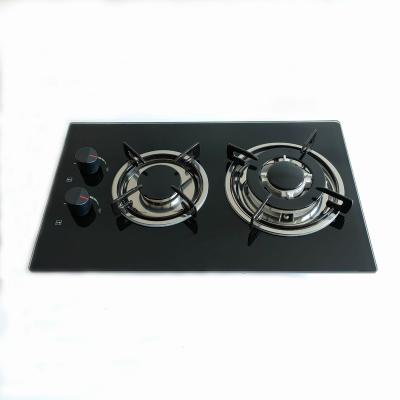 China Hotel Household embedded stove 2-head stainless steel gas stove tempered glass panel gas furnace for sale