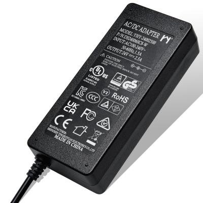 China Supply 24v2.5a Switching 24 Volt 24v/2.5a 60w Led Driver Transformer 220v To DC UL Vi FCC Cul Adapter AC Power Adapter 24v 2.5a YHY-24002500 for sale