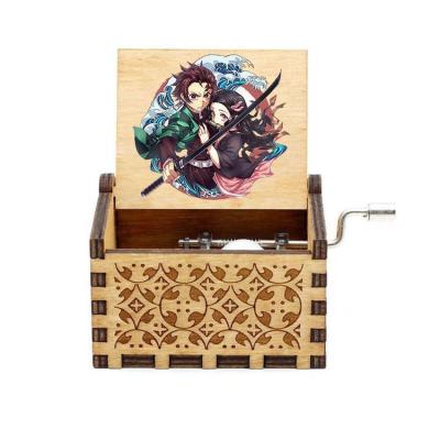 China 39 Styles Demon Slayer Kamado Nezuko Music Box Girls Friend Cosplay Wooden Fans Gift for sale