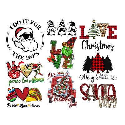 China Wholesale Garment Christmas Flock Patch Iron On T-shirt Dtf Printing Plastisol Vinyl Offset Screen Printing Heat Transfer Stickers For Clothes for sale