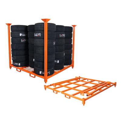 China Corrosion Protection High Capacity Portable Foldable Tire Stacking Rack for sale