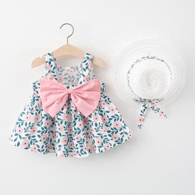 China Viable Summer Baby Toddler Clothes Cotton Little Girl Sleeveless Floral Casual Baby Kids Flower Dress Set With Hat for sale