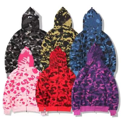 China Viable Hot Classic Style Bathing Bapes Shark Mix Camouflage Colorful Full Zipper Hoodie Bapes for sale