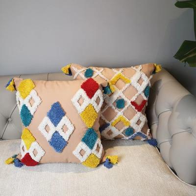 China Handmade Adornment Style Morocco Geometry Tassel Cushion Cover Cushion Cover Home Sofa Adorning Decorative for sale