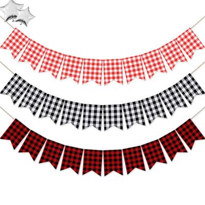 China Wholesale Christmas Eco-friendly Ornamental Plaid Flame Banner Pull Decoration Party Theme Lumberjack Fishtail Flag for sale