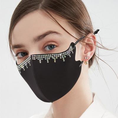 China Fashion Bling Rhinestone 3D Rhinestone Warm Eco-friendly Glitter Multicolor Silk Sunscreen Breathable Adjustable Party Masks Match Filter for sale