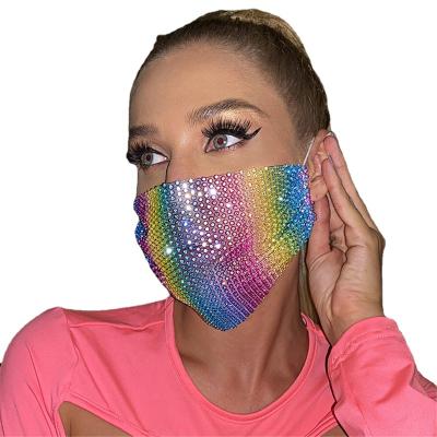 China 2021 Fashion Eco-friendly Bling Halloween Printed Crystal Rhinestone Ventilation Mask For Face Mask Design Party Decoration for sale