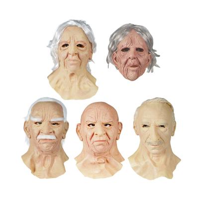 China 2021 New Eco-friendly Short Hair Popular Bald Old Man Festival Party Halloween Masks Custom Realistic Latex White Hair Full Face Mask Woman for sale