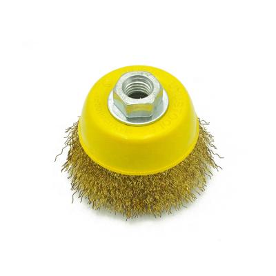 China Multifunctional hot sale brass wire cup brush steel wire grinding wheel polishing brush with nut for sale