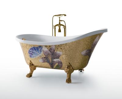 China Wholesale Chaise freestanding Seamless joint Bauhinia Mosaic Decoration Acrylic Bathtubs for sale