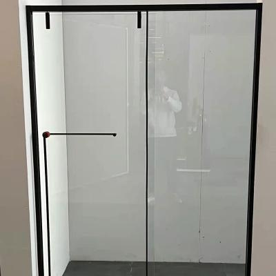 China High quality hotel matte black single sliding 304 stainless steel tempered glass indoor bathroom shower door for sale