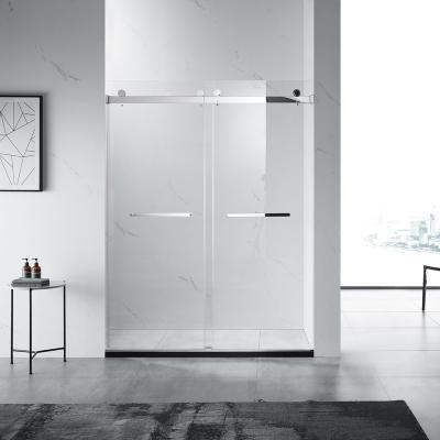 China New Design Frameless Double Sliding Door Stainless Steel Tempered Glass Bathroom Shower Door for sale