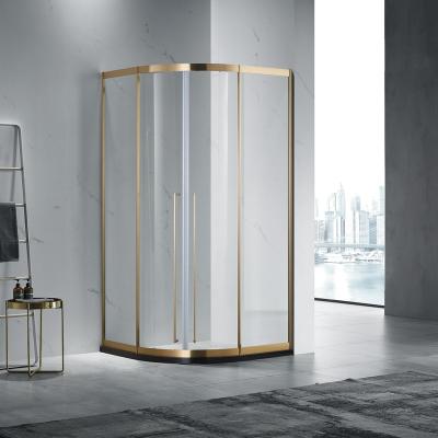 Китай Cabin Tempered Glass Corner Shower Room Stainless Steel Golden Frame Curve Shape Shower Enclosure продается