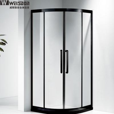 China Black Frame Classic Design Round Curved Double Sliding Shower Room for sale