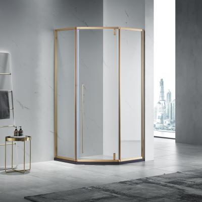 China 2021 New Design cabin tempered Polished Golden 304 Stainless Steel Frame Diamond Shape Shower Cubicle pivot Shower Enclosure à venda