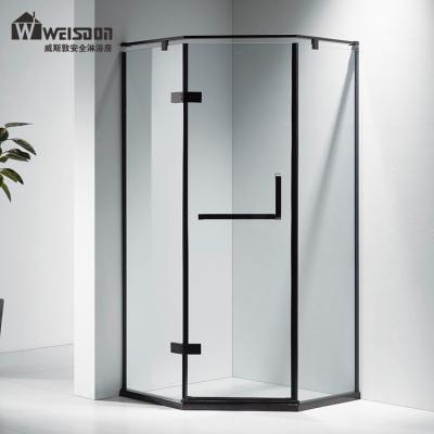 China Black Framed Diamond Shape Glass Shower Enclosure Stainless Steel Tempered Glass Hinged Corner Bathroom Shower Room for sale