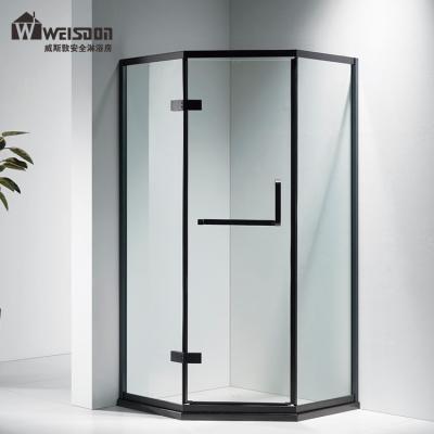 China Modern black frame diamond shape shower enclosures hinged open style shower room Te koop