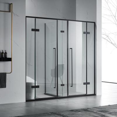 Cina T Shape Hinged 304 Stainless Steel Black Frame Bathroom  8mm Tempered Glass Bathroom Shower Room in vendita