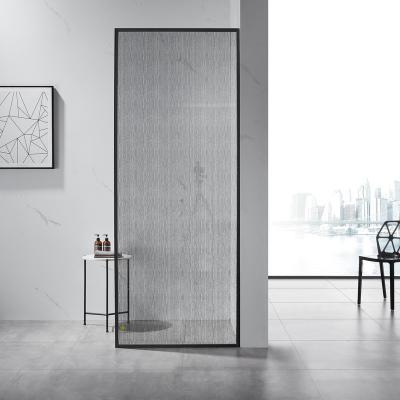 China Single panel walk in 304 stainless steel black frame tempered glass bathroom shower screen for sale