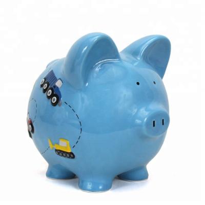 China Eco-friendly material ceramic piggy design with dolomite cartoon pig piggy bank painting coin bank for sale