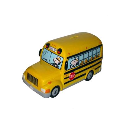 China New Design School Bus Kids Plastic Coin Bank for sale