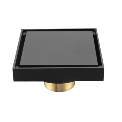 China Modern Bathroom Shower Drain Brass Square 4 Inch Black Anti-odor Floor Drain for sale